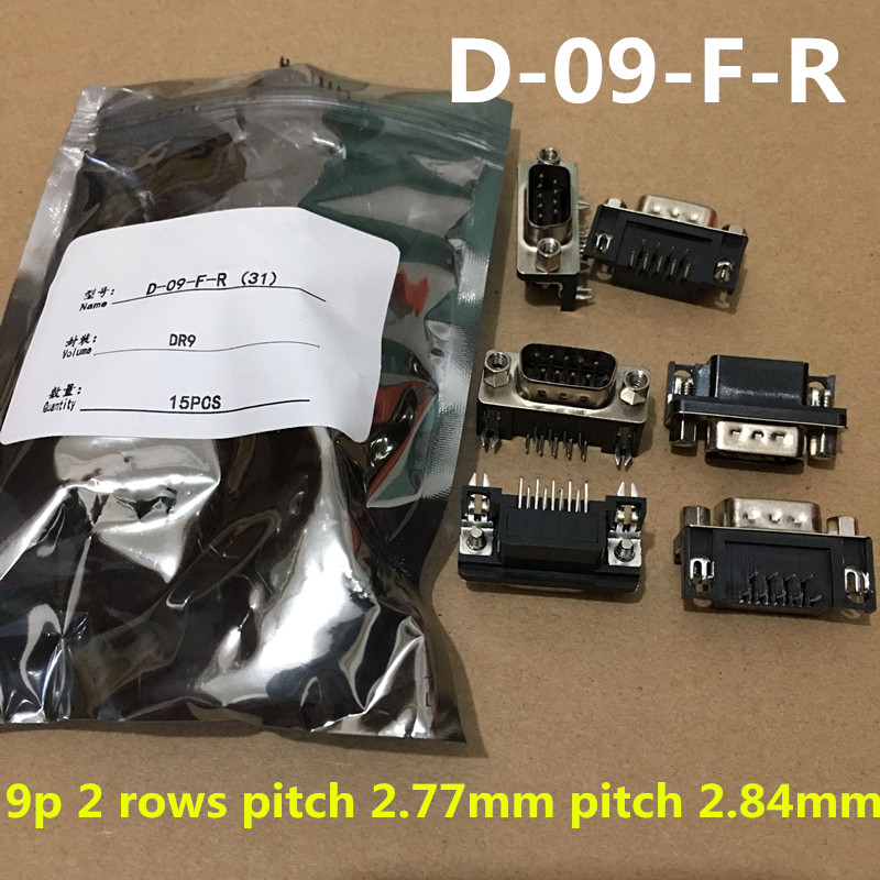 Componentes activos 15pcs / lote D-09-F-R 9P 2 Filas Pitch 2.77mm Pitch 2.84mm Female asiento Looper con cabeza de tornillo negro Dip-9 Plug-in