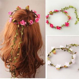 15 pièces/lot femmes ou enfants bandeaux tissu fleur Sakura avec feuilles vertes bandeau cheveux accessoires pour mariée plage mariage coiffure