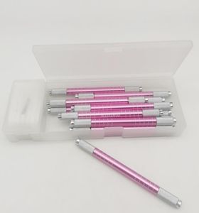 15 piezas Manual máquina para maquillaje permanente bolígrafos mango rosa bordado ceja tatuaje pluma con esterilizado 14 pines 10 piezas cuchillas Microblad3371004