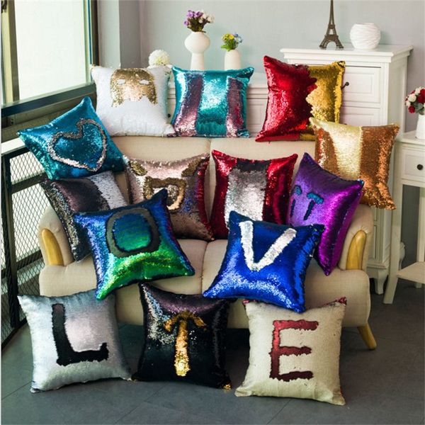 15 pièces ! Sirène Sequin Taie d'oreiller multicolore Magique Changement de Couleur Coussin Couverture Lumineux Taie D'oreiller Dos Coussin Couverture Vente Chaude