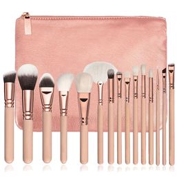 15 stks roze make-up borstels set pincel maquiagem poeder oog kabuki borstel complete kit cosmetica schoonheid tools met lederen tas