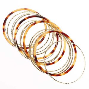 15 pièces/ensemble Vintage acrylique alliage multicouche Bracelets ensembles pour femmes léopard métal Bracelets Bracelet mode charme bijoux cadeaux Q0719