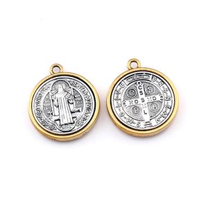 15 pièces deux tons saint benoît croix médaille pendentifs à breloque pour la fabrication de bijoux Bracelet collier bricolage accessoires 32 3x27 9mm A-557291y