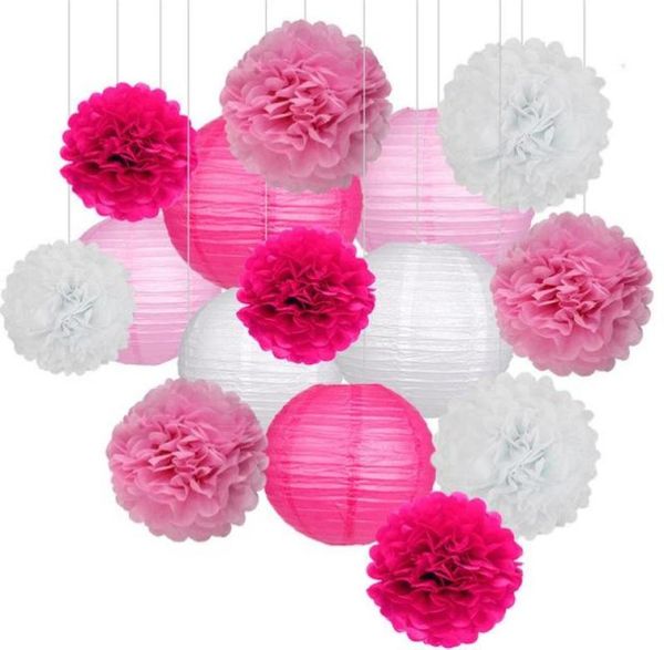 15pcsset Paper Balls Flower Flower Poms Papel Balls Linternas de papel Fiesta de cumpleaños Baby Shower Suministros de decoración del hogar 8008241