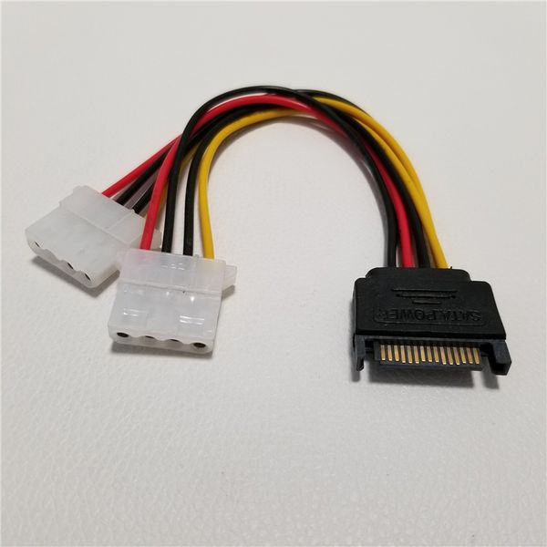 15Pin SATA à 2 Dual 4Pin IDE Molex Power Lead Y Splitter Câble Cordon 18AWG Fil 20cm