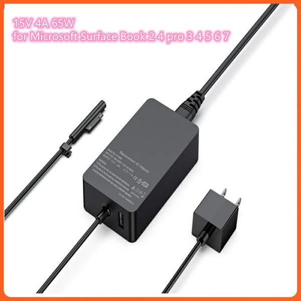 15V 4A 65W para Surface Book pro 3 pro 4 5 6 7 Tablet EU/US/UK/AU adaptador de fuente de alimentación cargador rápido teléfono móvil USB 5V 1A