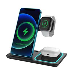Station de chargeur de chargement sans fil 15W 3 en 1 compatible pour iPhone 15 14 13 12 Apple Watch AirPods Pro Qi Chargers rapides rapides pour téléphone mobile intelligent cellulaire
