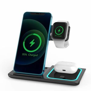 Stazione di ricarica wireless 3 in 1 da 15 W compatibile per iPhone Apple Watch AirPods Pro Caricatore rapido rapido Qi per cellulare intelligente con confezione al dettaglio