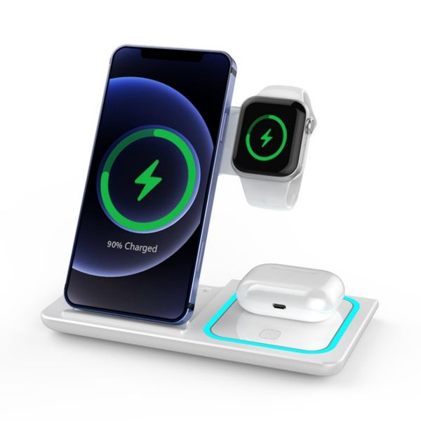 Station de chargeur de chargement sans fil 15W 3 en 1 compatible pour iPhone 15 14 13 12 Apple Watch AirPods Pro Qi Chargers rapides rapides pour le téléphone mobile Smart DHL Cell