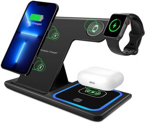 Estación de carga rápida inalámbrica 3 en 1 de 15W Compatible con iPhone Apple Watch AirPods Pro Qi cargador rápido para teléfonos móviles inteligentes