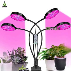 Luz de cultivo LED de 15W, 30W, 45W, 60W, sincronización de 4 cabezales, 5 niveles regulables, luces de plantas USB para interiores con Phytolamps de espectro completo, temporizador ajustable de 4/8/12H, 3 modos de interruptor