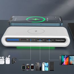 Station de charge sans fil 15 W 4 en 1 compatible avec iPhone 14 13 12 11 Apple Watch AirPods Pro Chargeurs rapides rapides pour téléphone portable intelligent