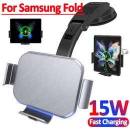 15W voiture chargeur sans fil double bobine support de téléphone pour Samsung Galaxy Z Fold 4 3 2 iPhone 14 13 Pro Max W22 W21 voiture charge rapide