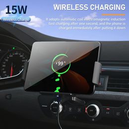 15W Car Wireless Charger Fold Screen Qi Fast Smartphone Air Vent Mount Holder For Samsung Galaxy Z Fold 4 3 iPhone 13 12 Pro Max
