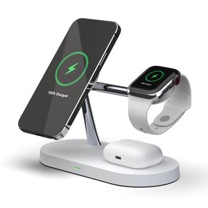 Soporte de carga rápida de 15W Estación de carga inalámbrica magnética 5 en 1 para iPhone 12 Pro Max Airpods Apple Watch 6 SE 4 3 2 Cargadores magnéticos aptos para teléfonos inteligentes Samsung Xiaomi