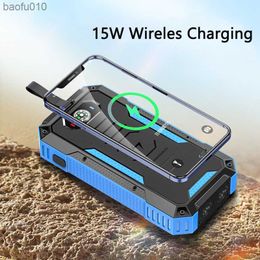 15W Qi Draadloze Oplader Solar Power Bank 50000mAh 30000mAh 22.5W Snel Opladen Powerbank voor Xiaomi iPhone 12 Poverbank met Licht L230712