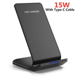 15W Qi Draadloze oplader Stand voor Huawei P30 Samsung S20 S10 S9 Type C USB Fast Charging Dock Station