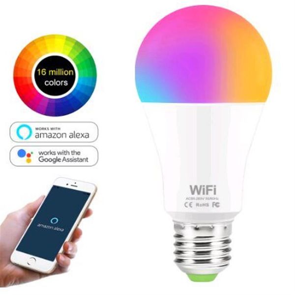 15W Wifi Bulb de luz inteligente RGB Magia White Lamdimmable LED E27 B22 Bulbas Wifi compatibles con Amazon Alexa Google Home Smartphone183y