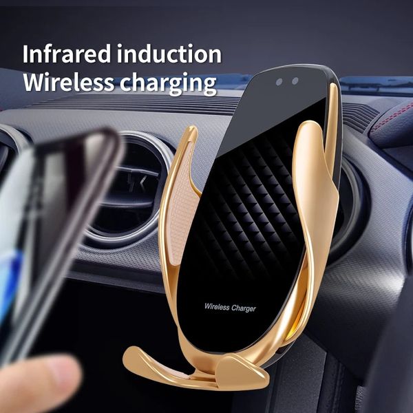 Cargador de coche inalámbrico de 15W para todos los teléfonos, soporte V3, cargadores de teléfono móvil con soporte de salida de aire infrarrojo inteligente