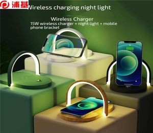 Chargeur sans fil 15W avec lampes de table Charge rapide pour l'iPhone 12 11 Pro max du support de bureau Lumière de nuit pour Samsung S10 S9 plus8857892