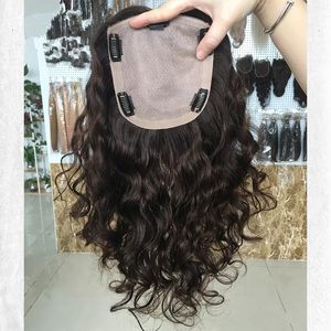 15x16 CM Topper de cabello humano europeo Base de piel de seda Tupé extensión de cabello virgen rizado con clips para mujeres