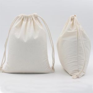 15x20 cm 50 stks lot Witte Katoen Vlakte Trekkoord Pouch Kerst Sack Bag Home Decor Gift Bags candy Organizer Drop 312c