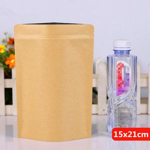 15x21 cm stand kraftpapier aluminium folie lamineren herbruikbare voedsel verpakking tas bakken snacks snoep thee warmteafdichting zip lock grip pakket pouch