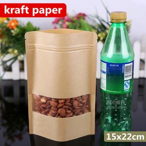 15x22cm stand kraft papier venster frosted showcase verpakking voedsel tassen warmteafdichting ritssluiting herbruikbaar bakken snoep snacks thee pakket pouch