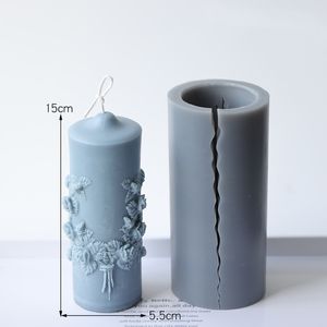 Grands moules à bougies en Silicone sculpté 15x5.5cm, pilier cylindrique, fleurs Vintage, bricolage, bougies parfumées, moule de fabrication