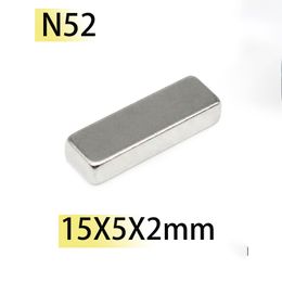 15x5x2 N52 MAGNANT DE POWER RECTANGE RECTANGE Square Néodyme Strong Search Magnetic Industrial Motor Generator 15 * 5 * 2mm Personnalisé