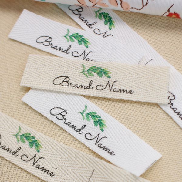 Étiquettes en sergé 15x60mm, pour vêtements, personnalisation, nom de marque, accessoires de couture, étiquettes de feuilles de plantes