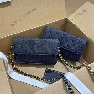 15x8cm dames Frans 19 WOC Designer Wallets Blue Denim Diamond Patroon gewatteerd Luxe handtas Gold Hardware Schouder Crossbody CO262K
