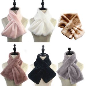 15x90 cm vrouwen winter dikker pluche faux konijnenbont sjaal effen snoep kleur kraag sjaal halswarmer haalt gebreide halsdoek