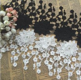 15Yard blanc/noir fleur gland coton dentelle tissu ruban d'habillage pour vêtements couture bricolage mariée mariage poupée casquette pince à cheveux