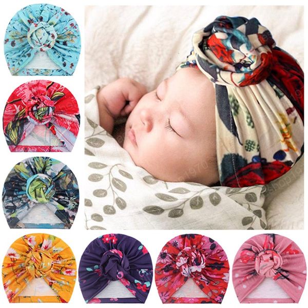 16*14 CM coloré fleurs motif nouveau-né chapeaux mode imprimé Polyester coton casquettes à la main Floral Bonnet enfant en bas âge accessoires