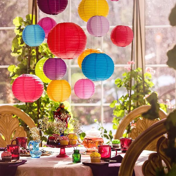 Lanternes rondes colorées en papier, 16/20/30 pièces, lanternes en boule de papier, décorations de l'année chinoise, décoration d'anniversaire et de mariage, lanterne 240127