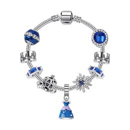 16-21CM 925 bracelet en argent Cendrillon Sandy Labelle jupe de princesse pendentif à breloques perles de transport de citrouille pour fille enfants cadeau bricolage J273R