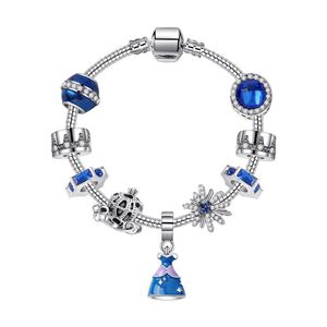 16-21CM 925 bracelet en argent Cendrillon Sandy Labelle princesse jupe charmes pendentif citrouille calèche perles pour fille enfants cadeau DIY Bijoux