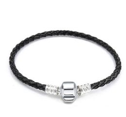 16-21 cm echte lederen armband kroon logo fijne sieraden geweven 925 zilveren clasp bead fits pandora charmel armband Des Markering vrouwen