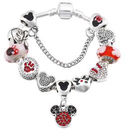 16-21CM braccialetto di fascino europeo perline di fascino del topo dolce catena di serpente in argento 925 per bambini Accessori gioielli fai da te con confezione regalo268V