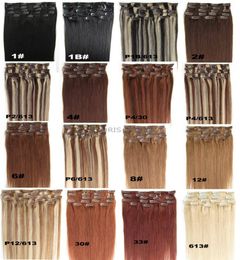 16 24 pouces Blond Noir Brun Soyeux Droit Clip dans les Extensions de Cheveux Humains 70g 100g Brésilien indien remy cheveux pour Pleine Tête5132347