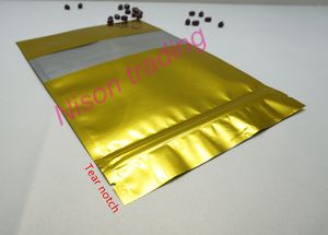 16 * 24 cm, 100 pca / lote X Bolsa dorada con cierre de cremallera de aluminio con ventana transparente a prueba de polvo, bolsa de plástico para macarrones / alimentos, saco resellable