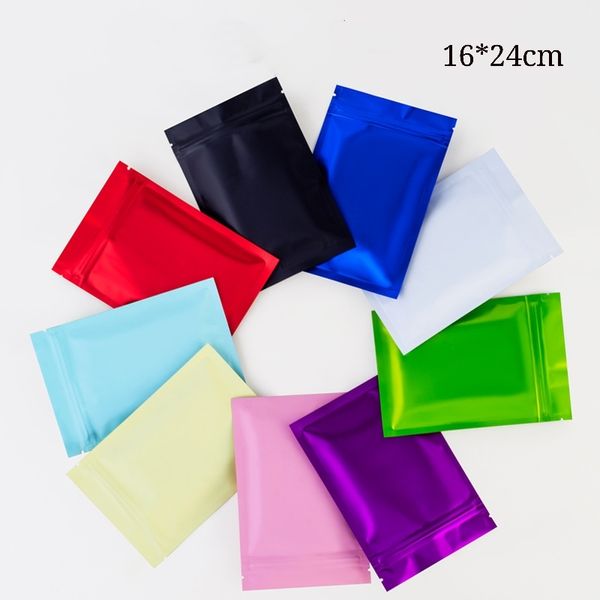 16*24cm grande taille thé et café de qualité alimentaire Mylar feuille sacs d'emballage 100 pièces mat fermeture éclair joint emballage couleur sac