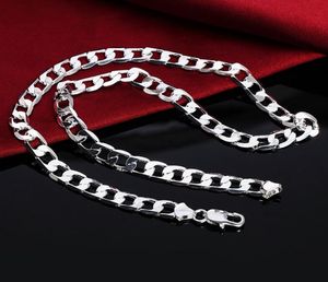 16-24 inches zilveren sieraden gratis verzending verzilverde mooie schattige mode 6mm Cubaanse kettingen Men Style ketting Mark 925