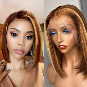 16-26"inch New Women's Long mixed Blonde & Brown Straight Front full lace Handmade Party hair wigs