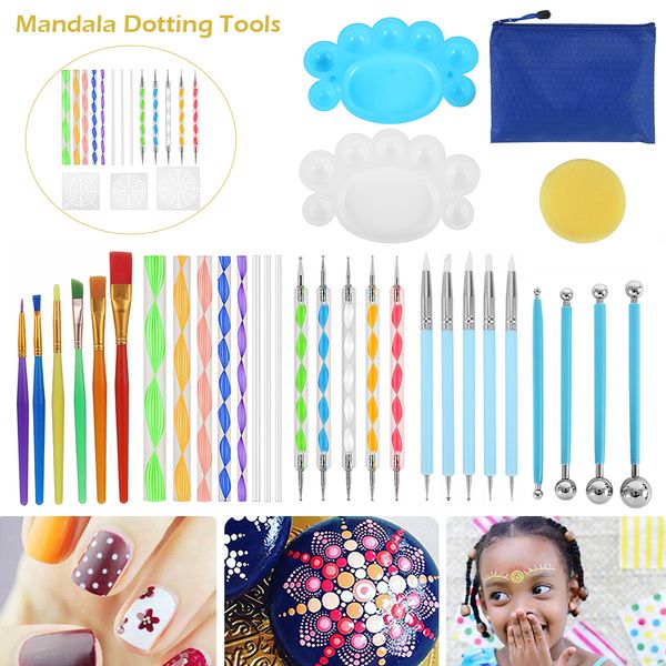 16 / 27pcs Mandala Dotting Tools for Peinture Rock Stone Pen Godin de pochoir Brosse Kit de plate