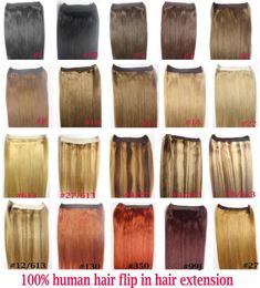 16 28 inch 80G200G 100 Braziliaanse Remy Flip Human Hair Extensions One Piece Set Fish Line No Clips Natural Straight4147106