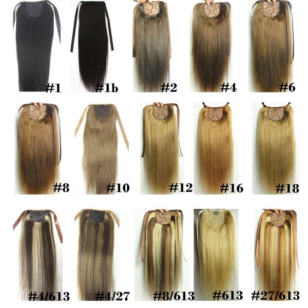 16-28 pulgadas Ribbon Ponytail Horsetail 100g Clips in / on 100% Remy brasileño Extensión de cabello humano Recto natural