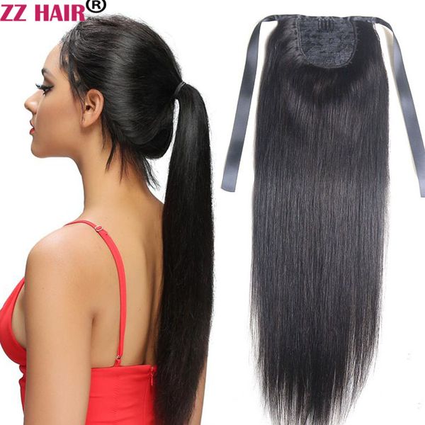 16-28 pulgadas Ribbon Ponytail Horsetail 120g Clips in / on 100% Remy brasileño Extensión de cabello humano Recto natural