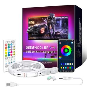 Tira de luces LED para retroiluminación de TV de 16,4 pies, tira de luces de 5V alimentadas por USB, tiras de fondo Dreamcolor, cinta de Control de aplicación inteligente, luz para Monitor de PC y escritorio